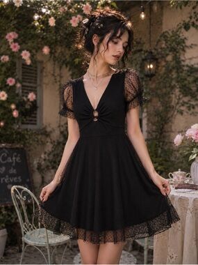Lux LA Mesh Puff-Sleeve Mini Dress Twee Coquette Whimsigoth Dark Romantic